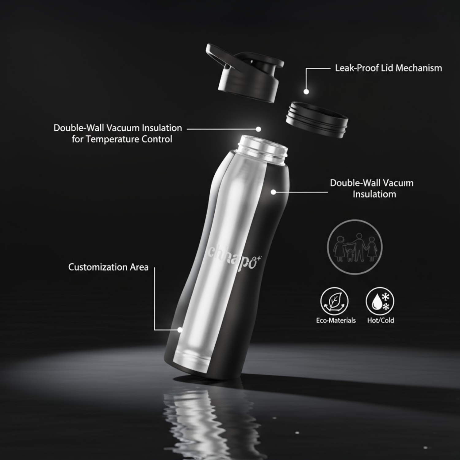 Curvy Steel Colored Bottle