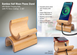 Bamboo Half Moon Phone Stand with Mobile Charging