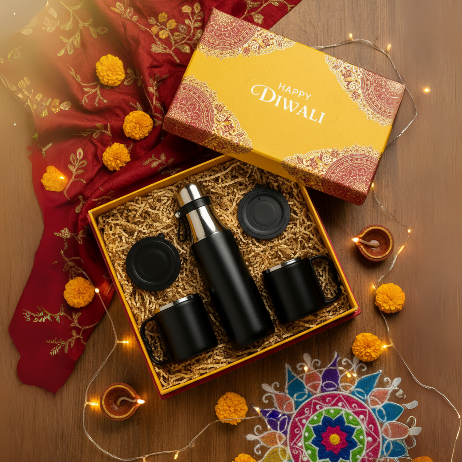 Vacuum Flask with 2 Stainless steel cups in Gift box