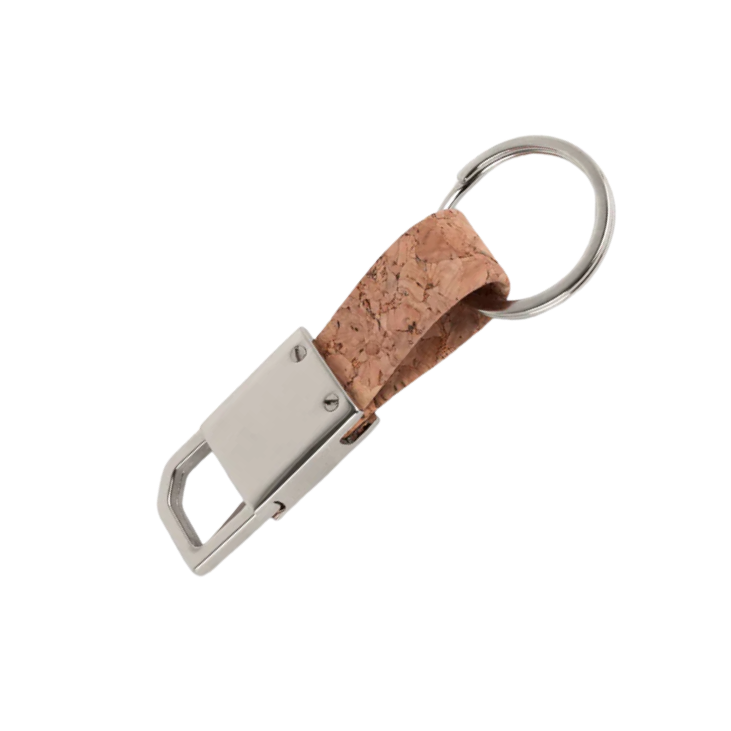 Rectangle hanging metal keychain with Cork strap