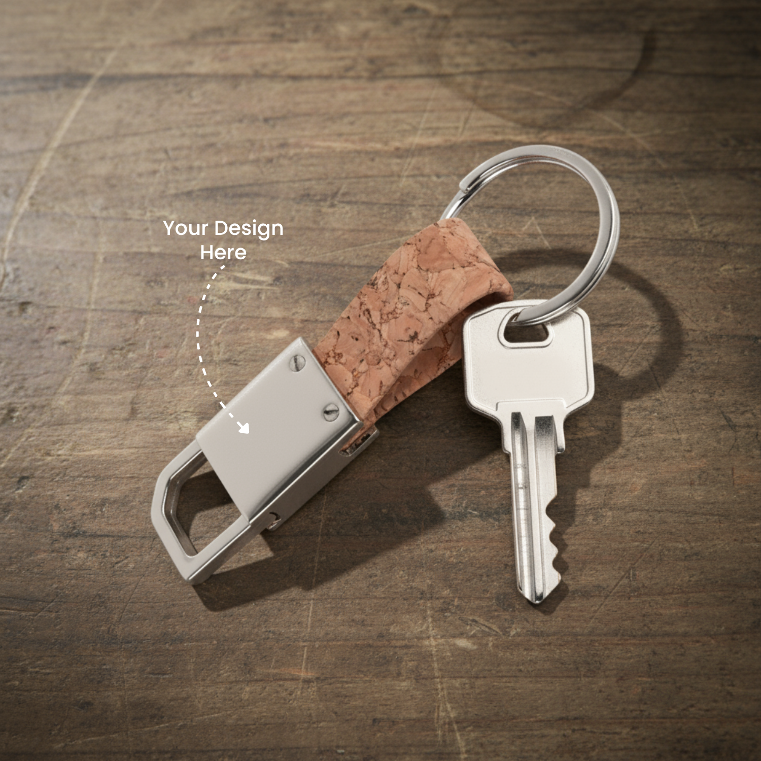 Rectangle hanging metal keychain with Cork strap