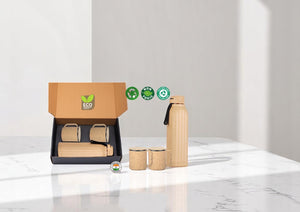 Insulated Square Eco Steel bottle with 2 Eco Steel cups Gift Set