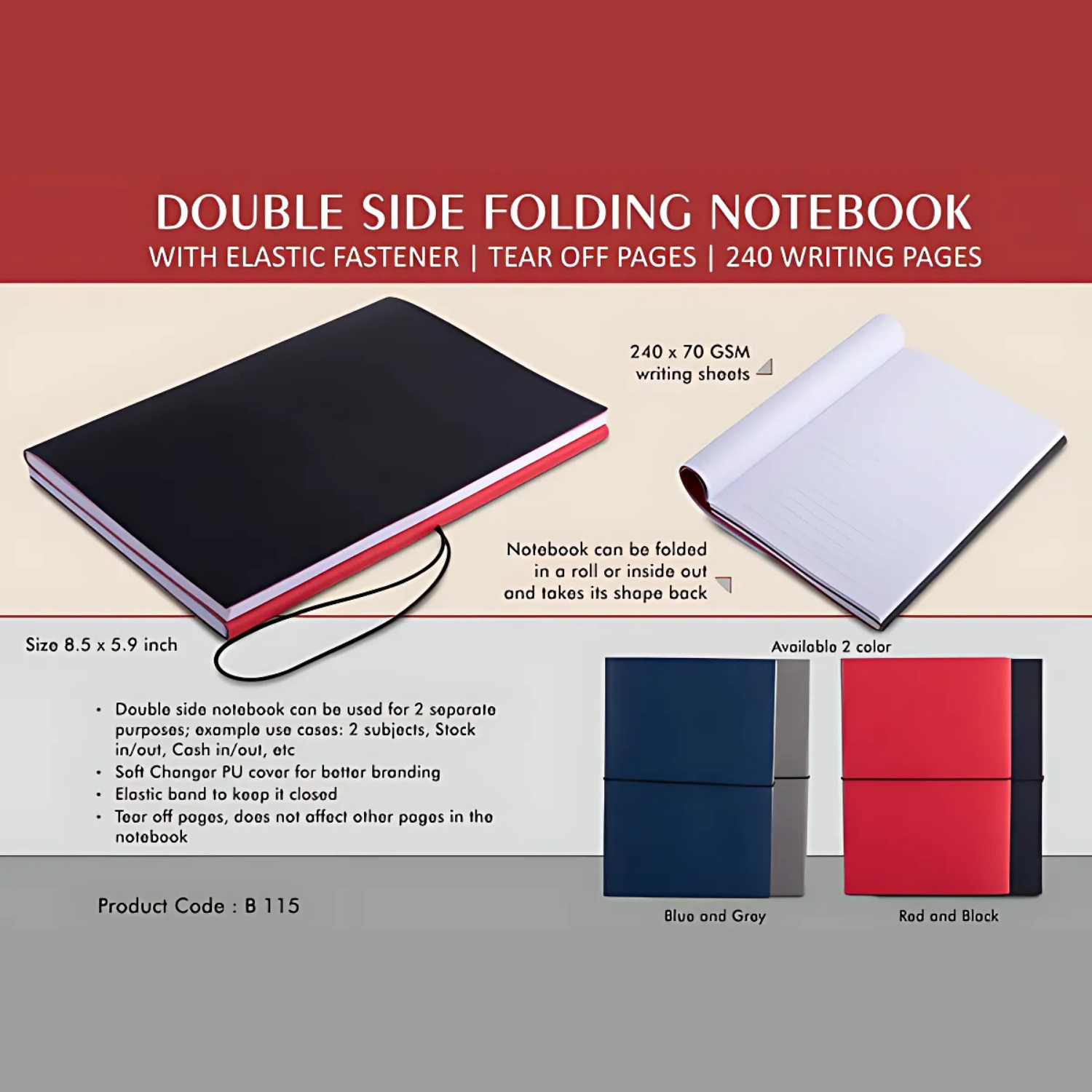 Double side folding notebook