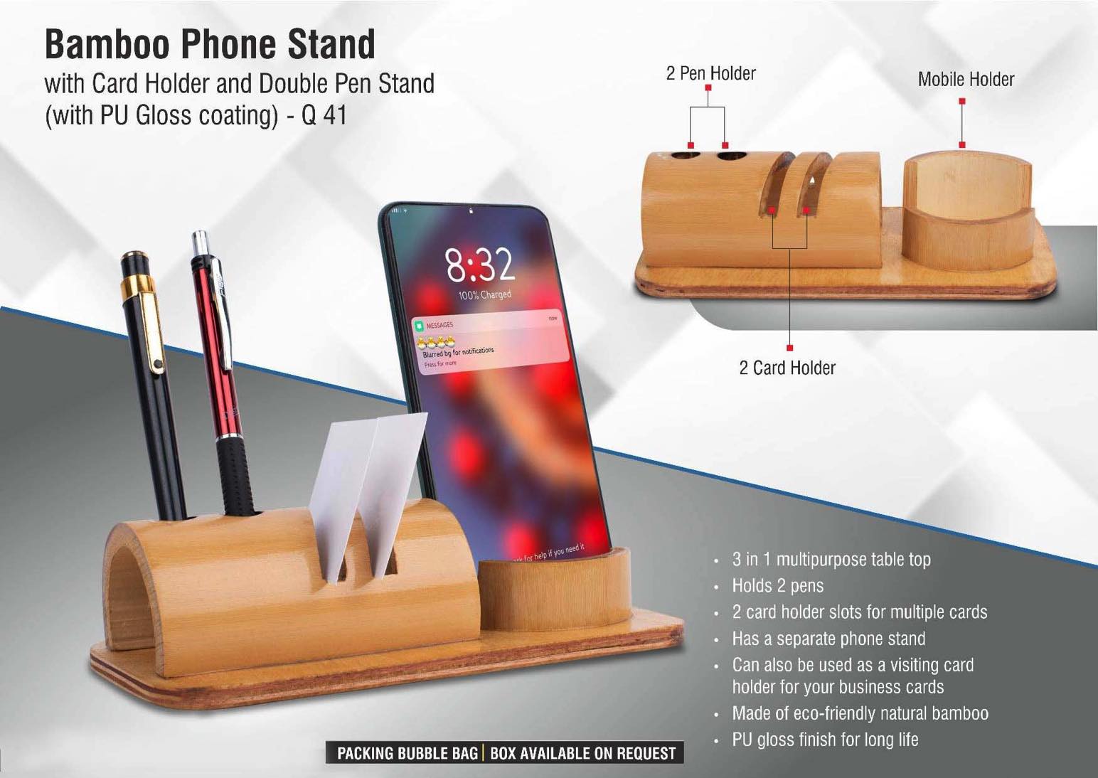 Bamboo Phone Stand with Functionality
