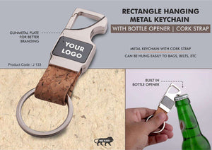 Cork strap hanging metal keychain