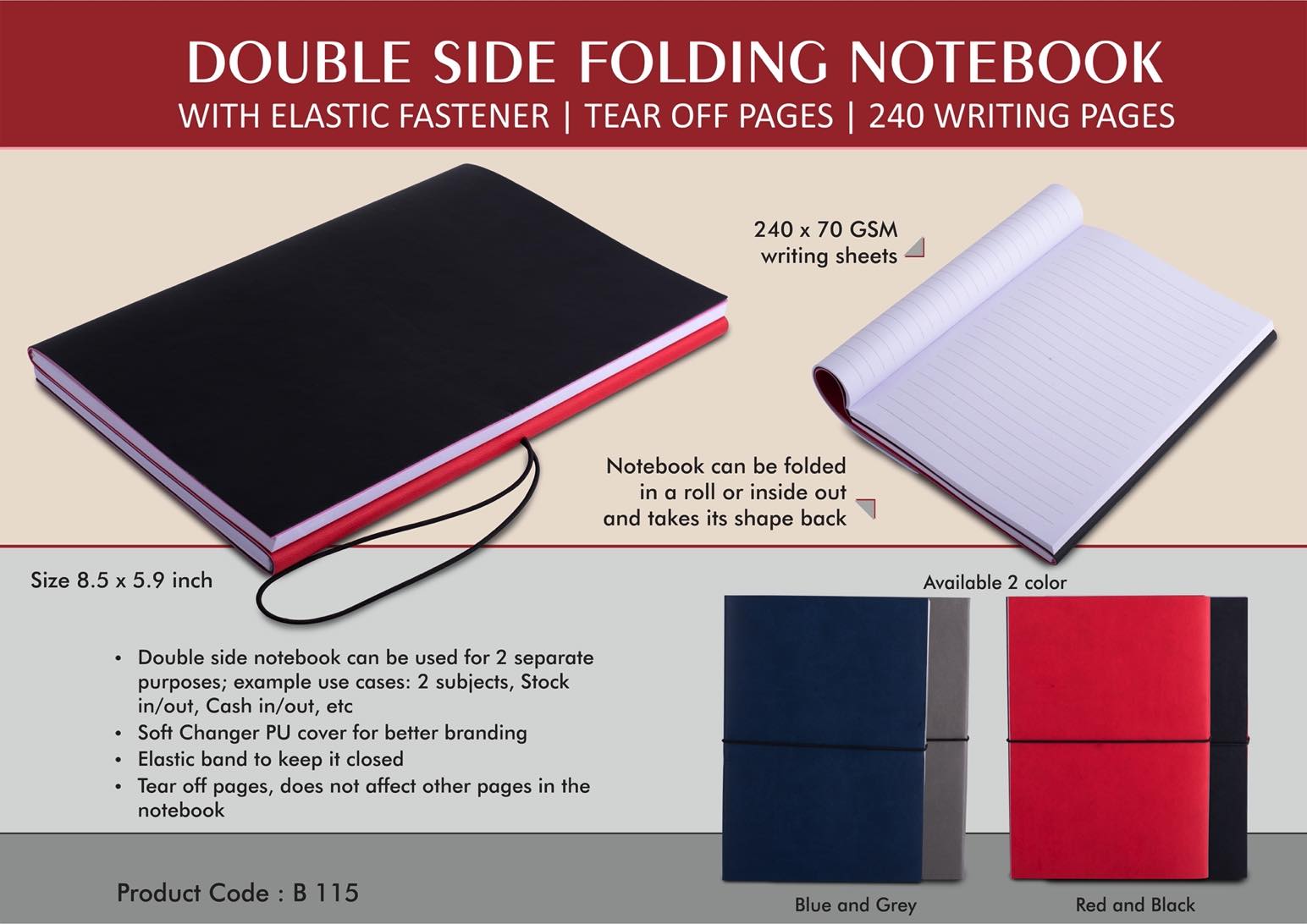 Double side folding notebook
