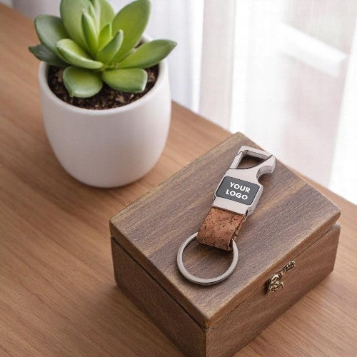Cork strap hanging metal keychain