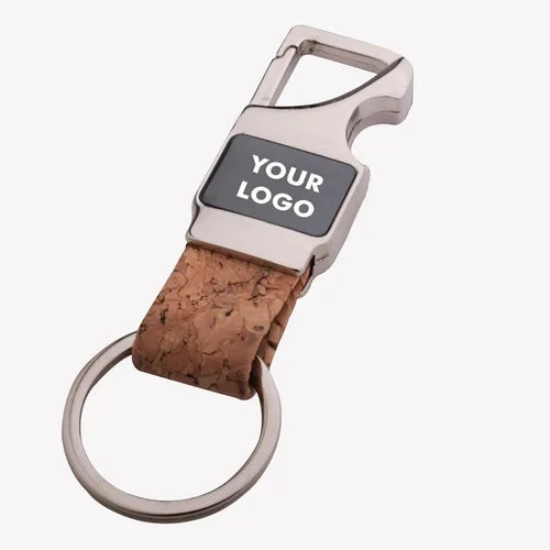 Cork strap hanging metal keychain