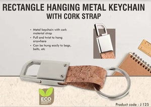 Rectangle hanging metal keychain with Cork strap