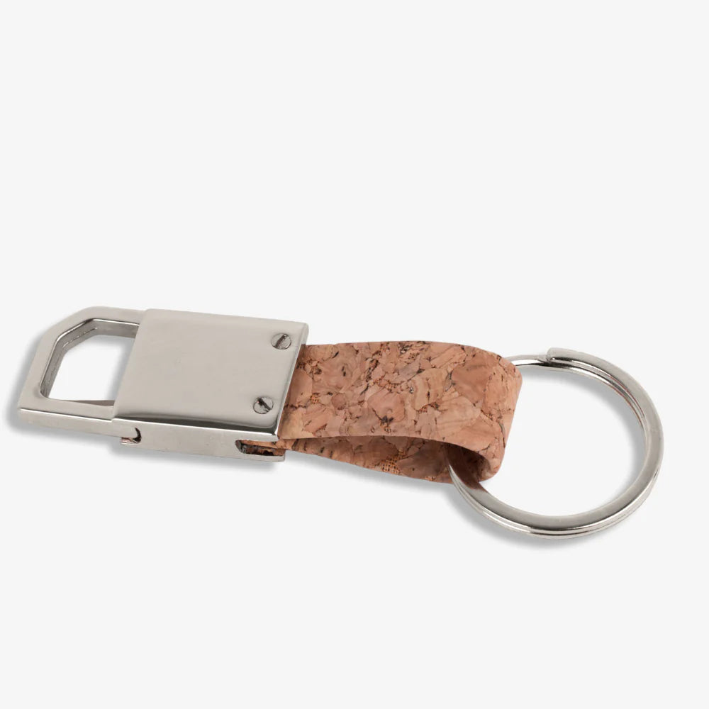 Rectangle hanging metal keychain with Cork strap