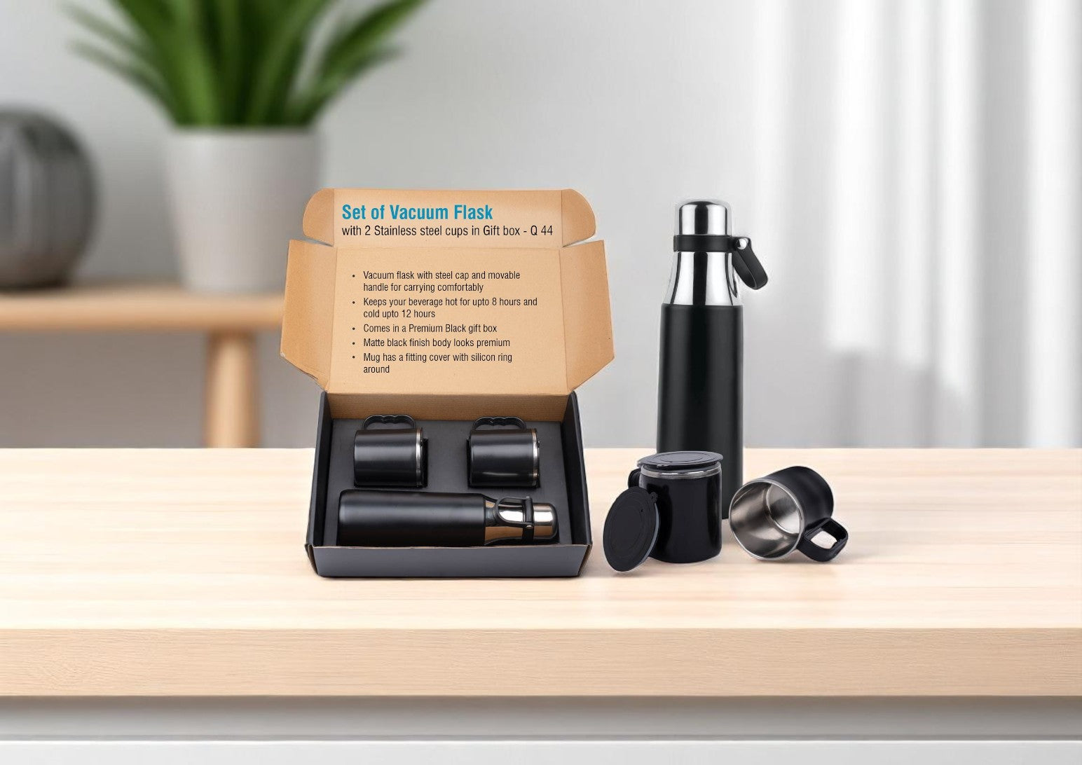 Vacuum Flask with 2 Stainless steel cups in Gift box